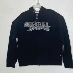 TRIBAL Men’s 100% Cotton Full Zip Black Hoodie Size M